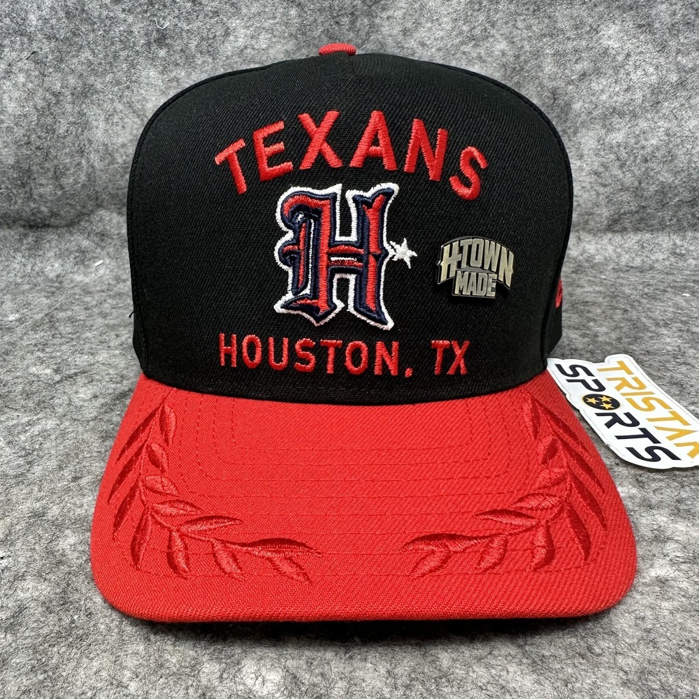 Houston Texans Hat Cap Fitted Mens 7 3/8 Black Red NFL Football H-Town New Era